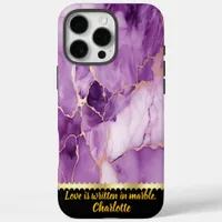 Elegant purple marble with gold veins iPhone 16 pro max case