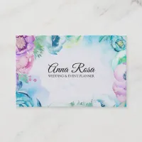 *~* Blue Pink Rose Floral Wedding Event Planner Business Card