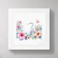 Tropical Egret Bird Coastal Mini Art  Framed Art