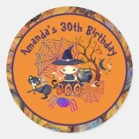 Halloween Witch Birthday Party Orange Classic Round Sticker