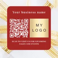 Business name red logo qr code square sticker