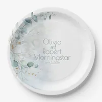 Wedding | Dusty Blue Over the Moon in Love Paper Plates