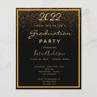 Graduation party black gold budget invitation flyer