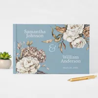 Modern Peony & Hydrangea Powder Blue Wedding Guest Book