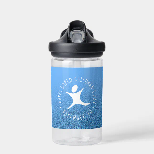 Happy World Children's Day Blue Glitter Water Bottle