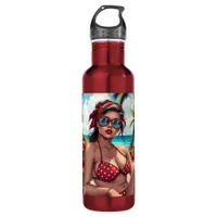 Red Bikini, Sunglasses and Bandana Woman   Stainless Steel Water Bottle