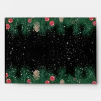 Snowy Pines & Red Berries Merry Christmas Envelope