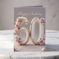 Elegant Chic Blush Rose Pearl Gold 60th Birthday Card