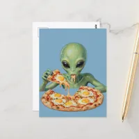 The Alien Eating Pizza With Eggs Postcard
