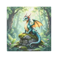 Whimsical Dragon on Ancient Stone Metal Print