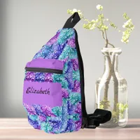 Magnificent hydrangea blossoms, personalizable    sling bag