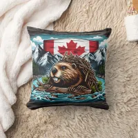 Canadian Beaver Building Dam in Rocky Landscape Throw Pillow