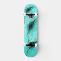 Teal Turquoise Purple Peacock Feathers Skateboard