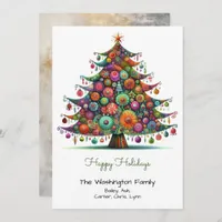 Whimsical Fun Christmas Tree Illustration Happy  Holiday Card