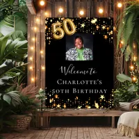 50th birthday black gold stars photo welcome poster