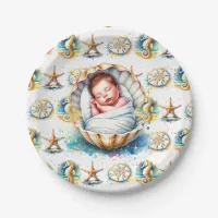 Coastal Themed Beachy Boy's Baby Shower Paper Plates