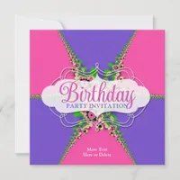 Pink Purple Lace Exotic Birthday Party  Invitation