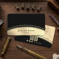 Elegant Vintage Arch Glitter Gold Luxe Black Business Card