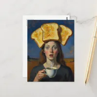 Surreal Breakfast Series Toast and  Coffee Woman  Postcard