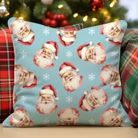 Blue Vintage Retro Santa Claus Christmas Throw Pillow