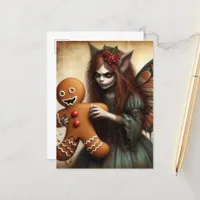 Christmas Vampire Fairy With Gingerbread Postcard