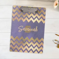 Modern Stylish Chic Purple And Gold Chevron Clipboard