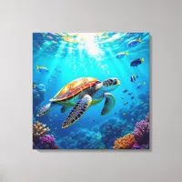 Sea Turtle Vibrant Colorful Underwater Scene Canvas Print