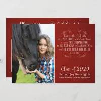 Christian Bible Verse Rustic Red Graduation Photo Invitation