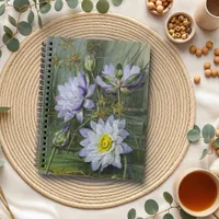 Ellis Rowan Blue White Water Lily Vintage Flowers Notebook