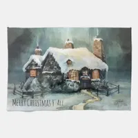 Merry Christmas Y'All Marvelous Winter Night   Kitchen Towel