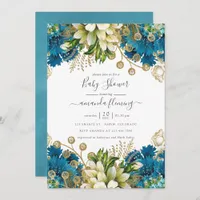 Vintage Turquoise and Gold Shabby Baby Shower Invitation