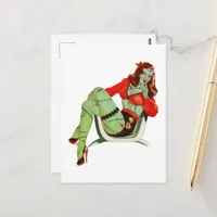 Halloween Retro Zombie Pinup Lady Postcard