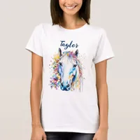 Pretty White Horse Floral Personalized  T-Shirt