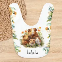 Guinea Pigs Cute Whimsical Animals Custom Name Baby Bib