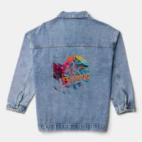 Vibrant Digital Artwork Featuring a Stylized Wolf  Denim Jacket