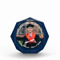 Graduation Congratulations Navy Blue Elegant Photo Acrylic Award