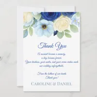 Navy Royal Bue Wedding Watercolor Ivory Flowers Thank You Card