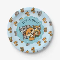 It's a Boy, Little Fox Boy's Baby Shower Paper Plates