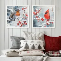 Christmas Watercolor Berries Robin Red Cardinal Peel And Stick Photo Tile