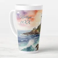 Watercolor Sketch Byron Bay Lighthouse Monogram | Latte Mug