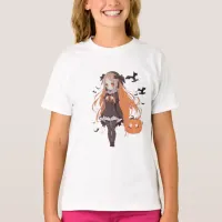 Vintage Halloween Anime Girl with Bats T-Shirt