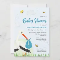 Rustic Stork with Bee & Butterfly Boy Baby Shower Invitation