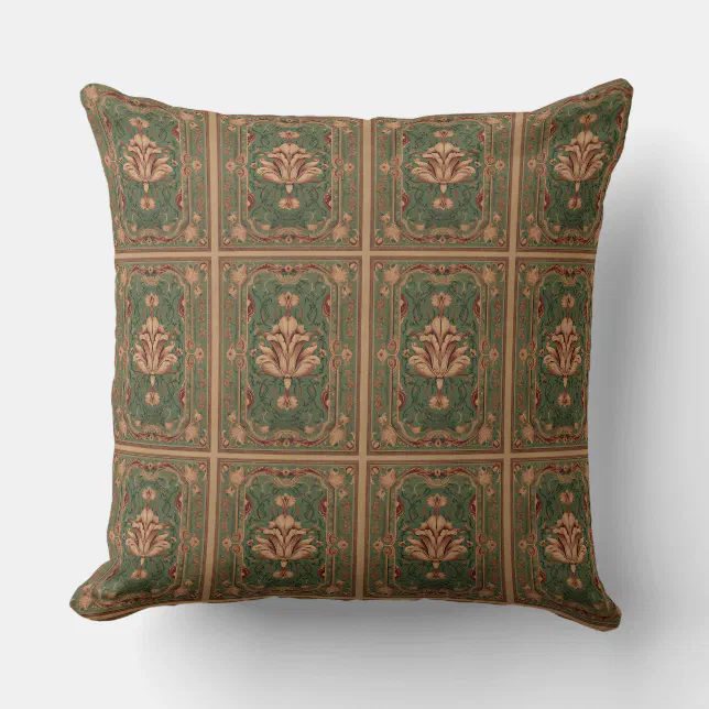 Classic flourish peach emerald green ornaments throw pillow