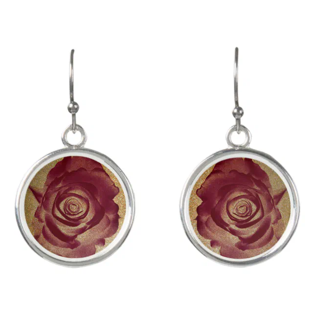 Beautiful burgundy roses shades on a sandy bg earrings