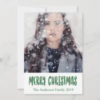 Customizable Merry Christmas in Green Script Holiday Card