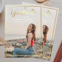 Gold Frame Script Modern Full Photo Graduation  Invitation