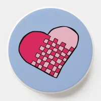 Doodled Pink & Red Woven Heart on Blue PopSocket