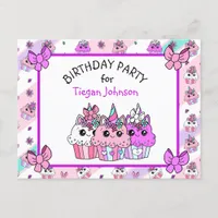 Cute Whimsical Unicorn Cupcake Birthday Invites