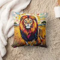 Vibrant Colorful Lion Mosaic   Throw Pillow