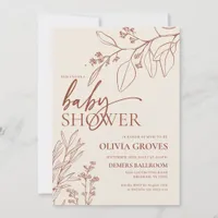 Beige Floral Baby Shower Invitation